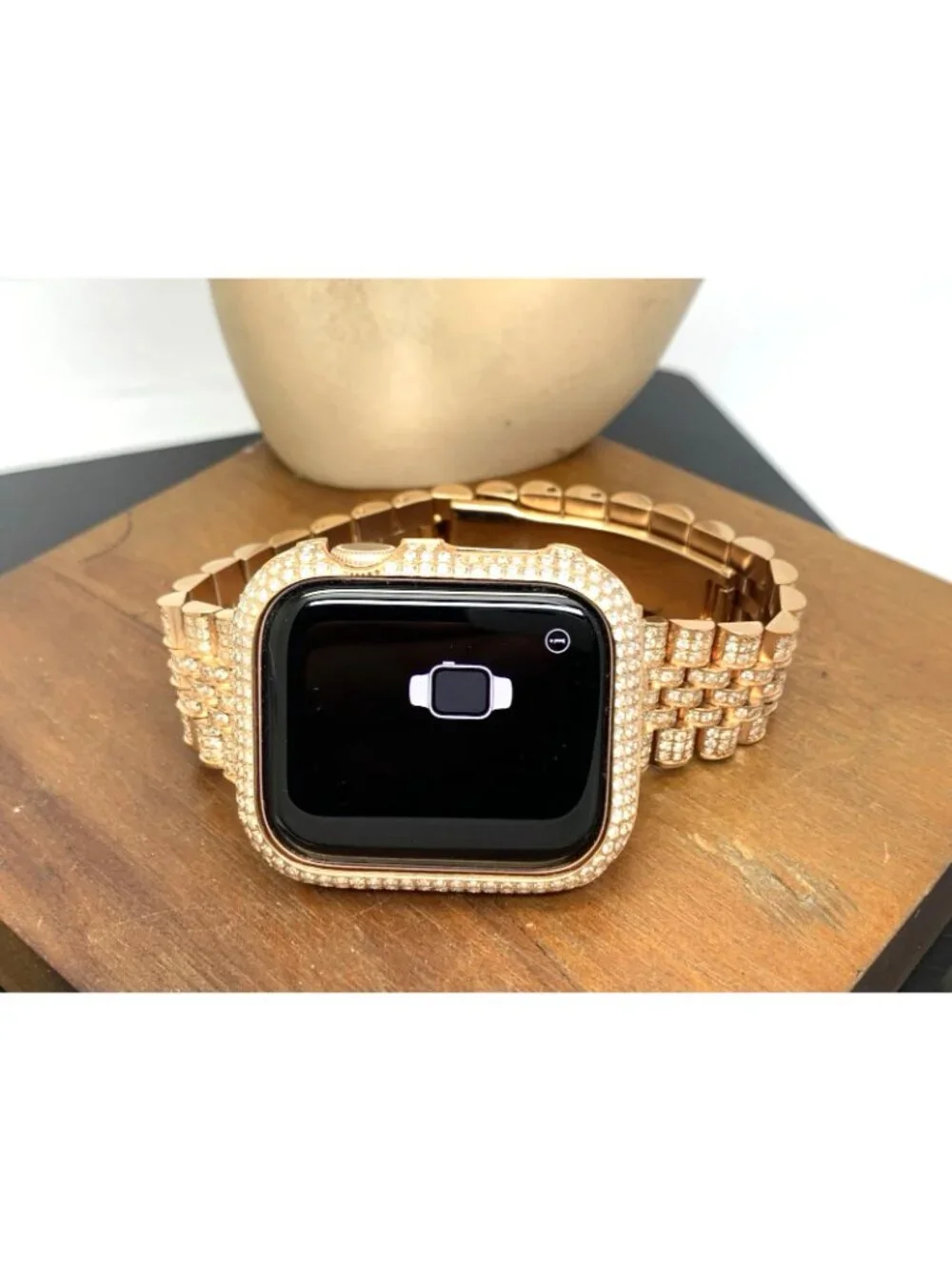 Apple Watch Series 5 Iced Out Real Diamonds Rose Gold Tone Stainless Steel Band